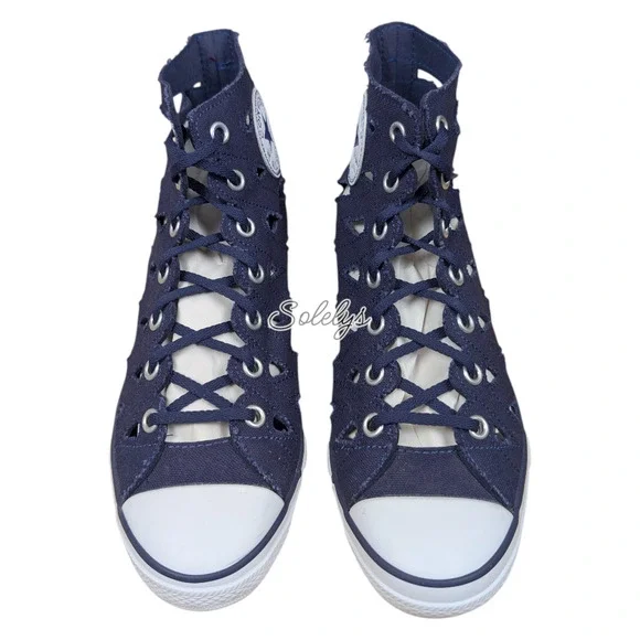 Converse 2014 RARE Hi-Ness Cutout Canvas Wedge Blue White Sneaker Womens 7